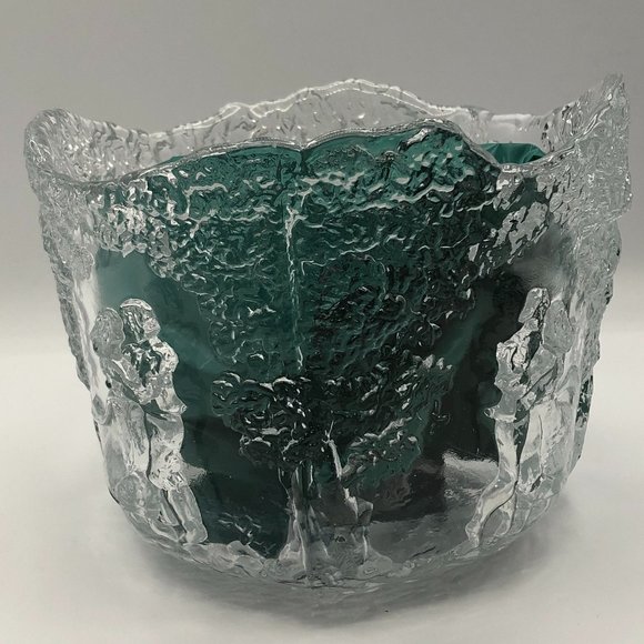 Kosta Boda, Rhapsody Art Glass Bowl, Raised Relief Ice Texture, Dancing Couples - Picture 5 of 7